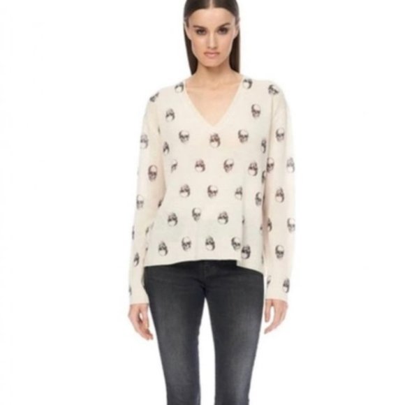 NWT 360 Cashmere Skull Jolie V-neck Chalk Sweater White Cream Small - Picture 2 of 10